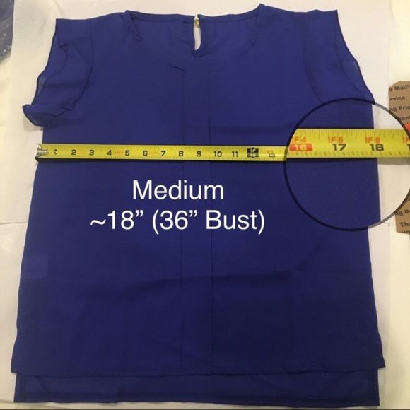 Blue Chiffon Flutter Sleeve Cap Sleeve Blouse L or XL - Picture 5 of 8